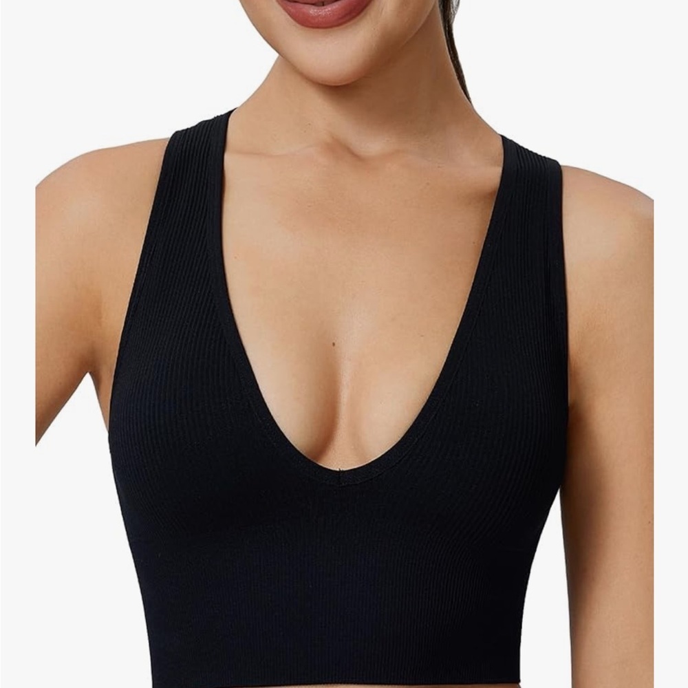 Women’s Ribbed Deep V Bralette - Black
